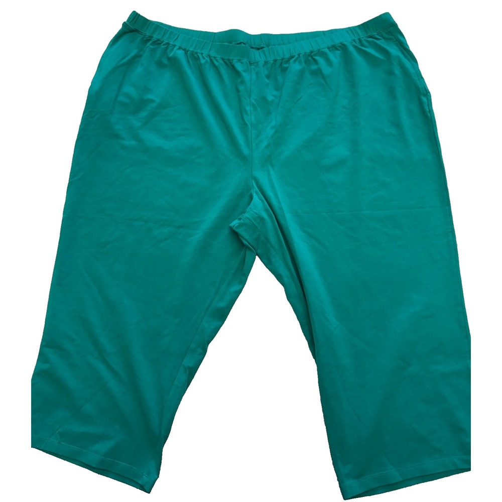 Catherines Suprema Knit Capri Womens 4X 30/32W Teal Green Cotton Casual